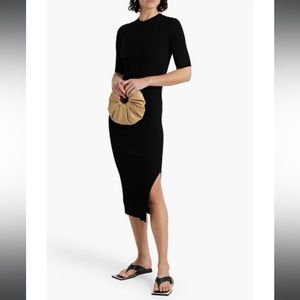 FRAME Black Ribbed-Knit Midi Dress